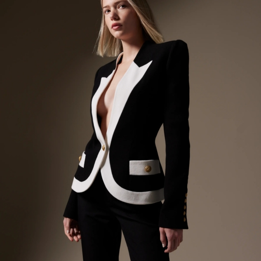 Balmain Two Tone Wool Crepe Blazer